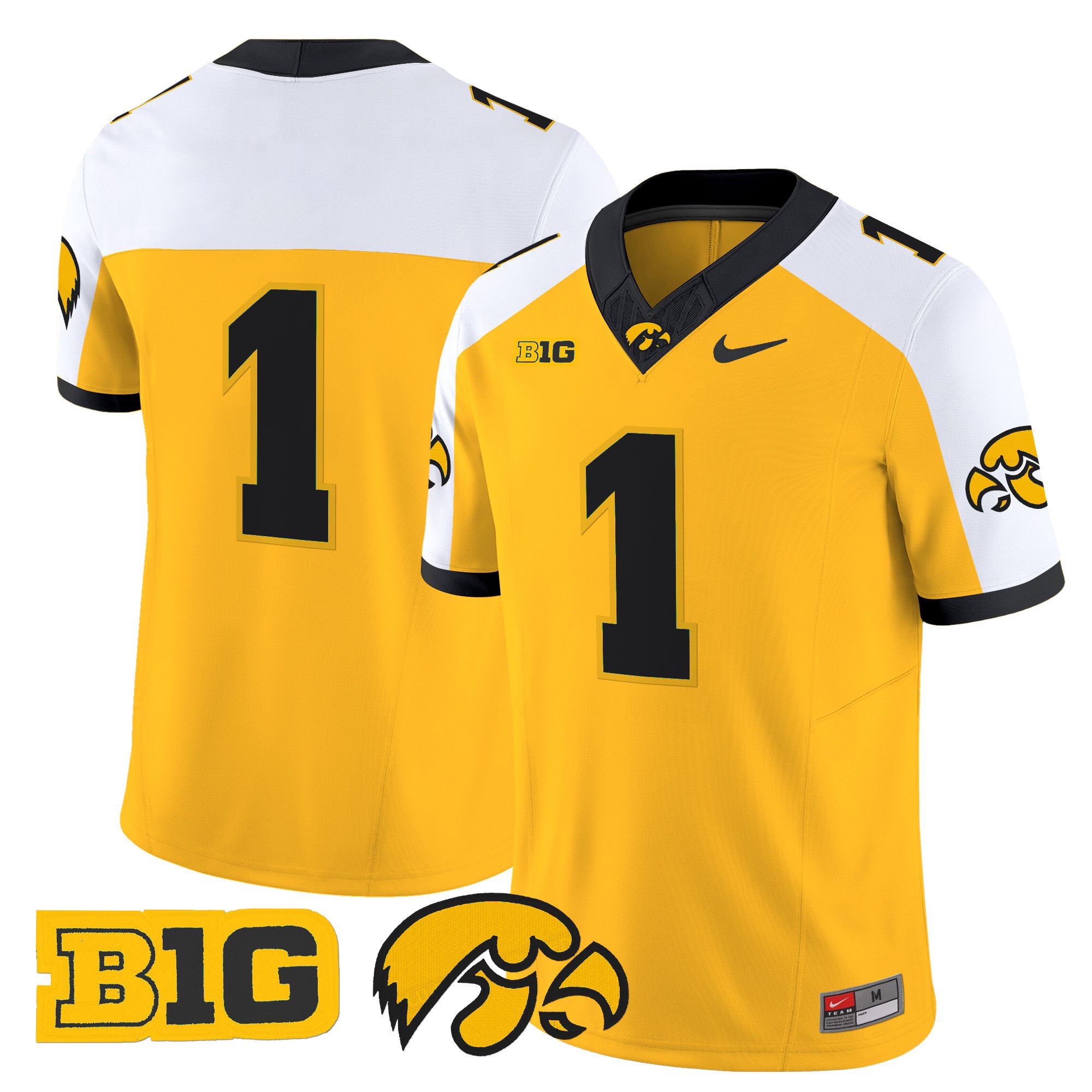 Men Iowa Hawkeyes #1 No Name Yellow Nike 2024 Vapor Limited NCAA Jersey